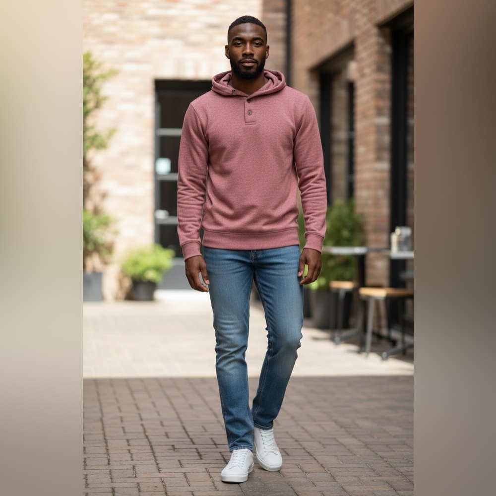 Threads 4 Thought Red Henley Hoodie Small NWT | Triblend Fleece Button Neck